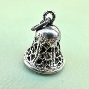 Vintage Sterling Silver Spencer Filigree Christmas Bell Charm w Clapper 925
